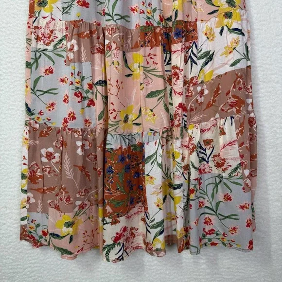T Tahari Skirt Small Medium Multi Floral Patchwork Tiered Maxi Boho A-Line - Picture 10 of 13